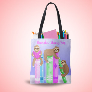 Sloth Girl's Reading Library Bag Personalised 