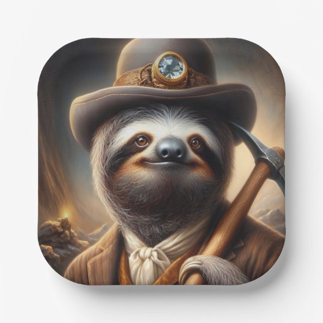 Sloth Gold Miner Paper Plate (Front)