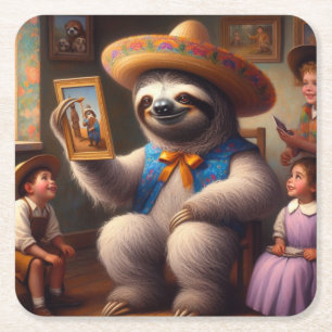 Sloth Grandpa Square Paper Coaster