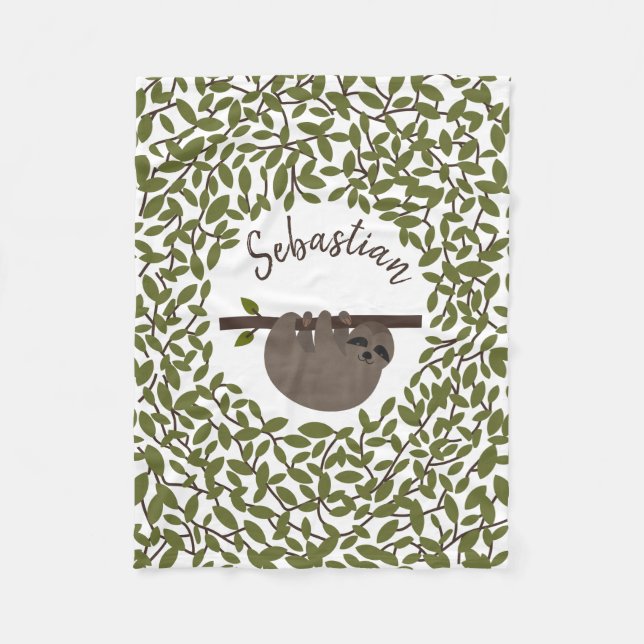 Sloth Greenery Fleece Blanket (Front)