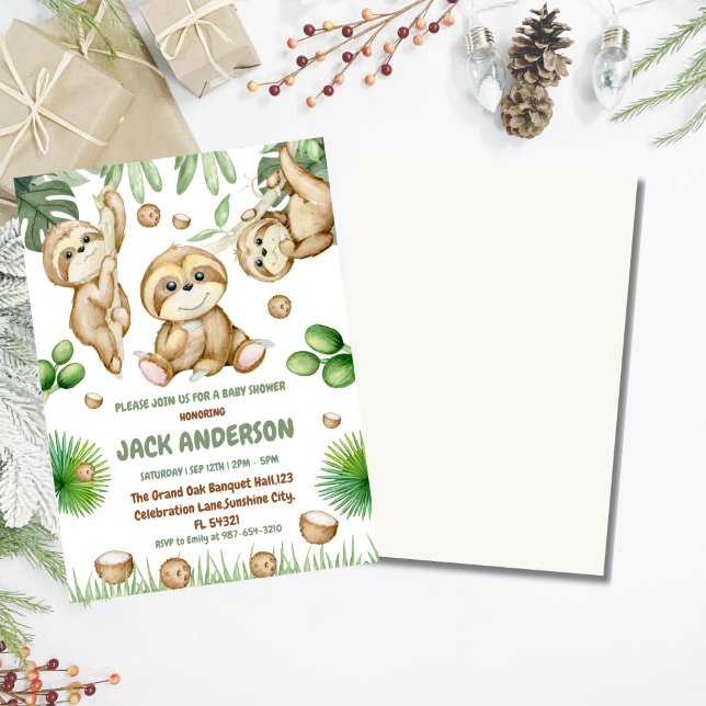 sloth greenery tropical baby shower  invitation (Creator Uploaded)
