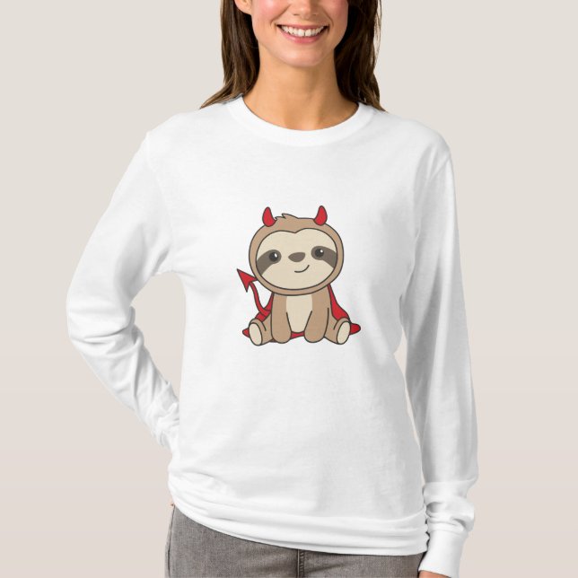 Sloth Halloween Cute Devil Witch Costume T-Shirt (Front)