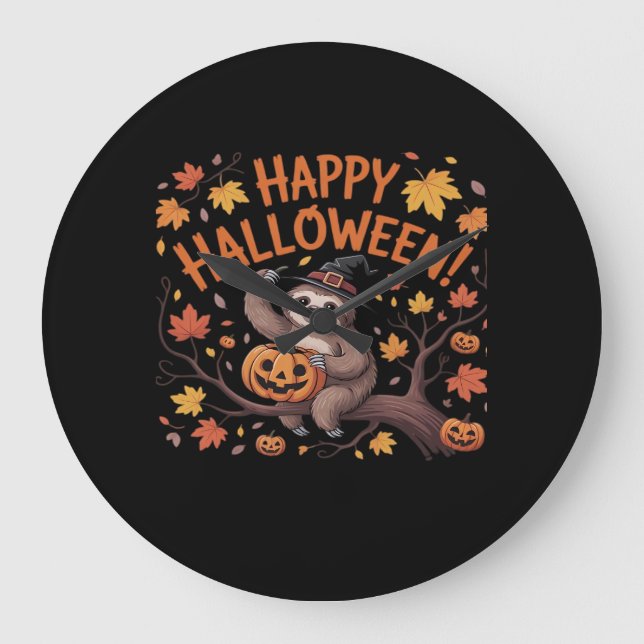 Sloth Halloween Day Classic T-Shirt Large Clock (Front)