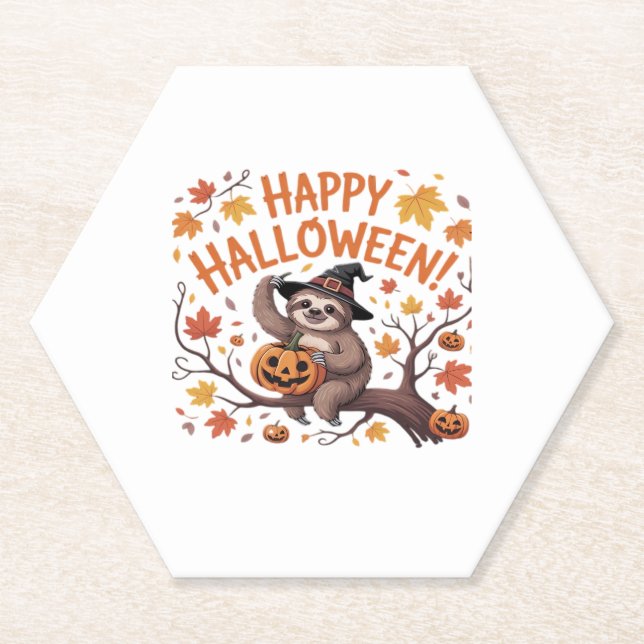 Sloth Halloween Day Classic T-Shirt Paper Coaster (Front)