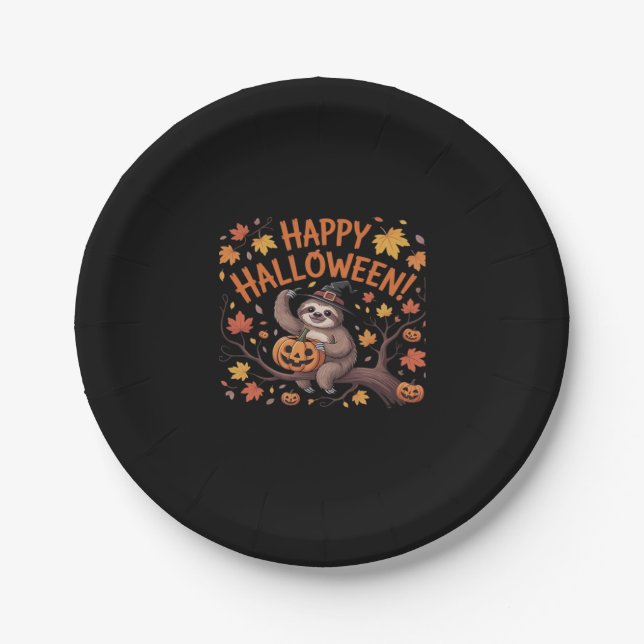 Sloth Halloween Day Oversized T-Shirt Paper Plate (Front)