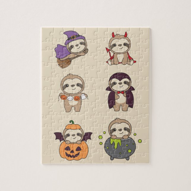 Sloth Halloween Devil Pumpkin Vampire Costume Jigs Jigsaw Puzzle (Vertical)