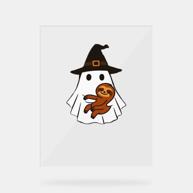 Sloth Halloween Ghost Witch Hat Animal Lovers Boys Acrylic Sign (Front)
