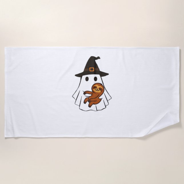 Sloth Halloween Ghost Witch Hat Animal Lovers Boys Beach Towel (Front)