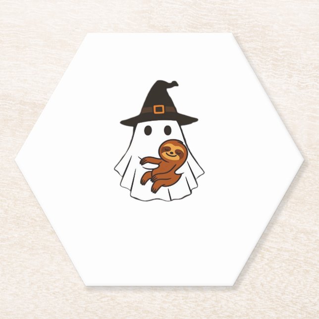 Sloth Halloween Ghost Witch Hat Animal Lovers Boys Paper Coaster (Front)