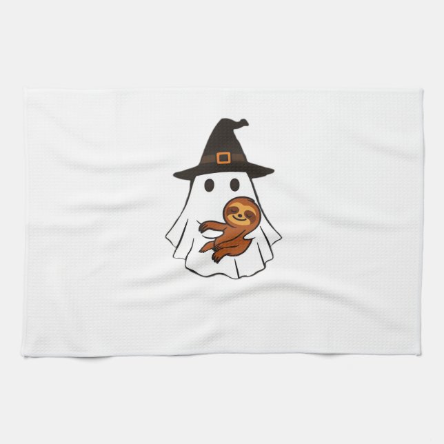 Sloth Halloween Ghost Witch Hat Animal Lovers Boys Tea Towel (Horizontal)