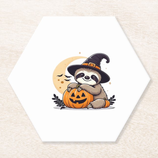 Sloth Halloween Motif Cute Classic T-Shirt Paper Coaster (Front)