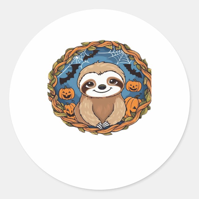 sloth, halloween, october, autumn, thanksgiving Ov Classic Round Sticker (Front)