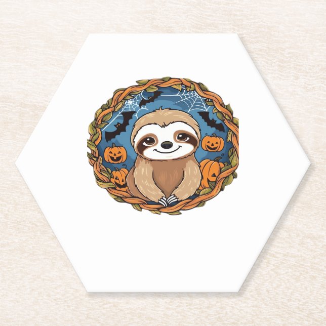 sloth, halloween, october, autumn, thanksgiving Ov Paper Coaster (Front)
