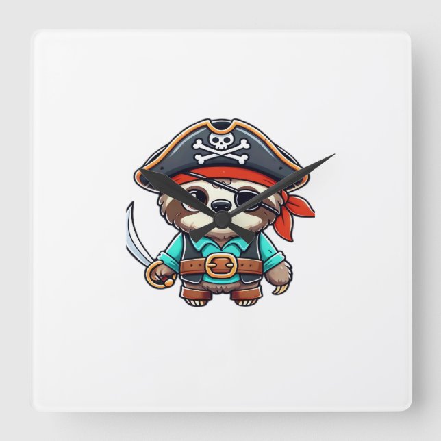 Sloth Halloween Pirate Kids Women Men Sloth Classi Square Wall Clock (Front)