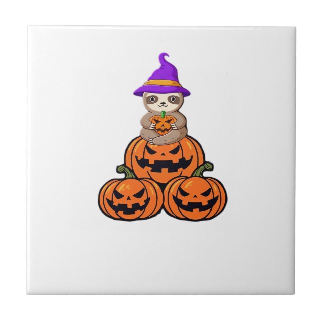 Sloth Halloween Premium T-Shirt Ceramic Tile (Front)
