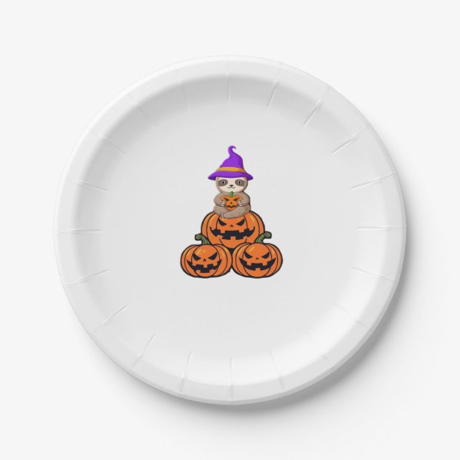 Sloth Halloween Premium T-Shirt Paper Plate (Front)