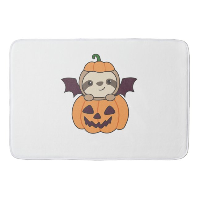 Sloth Halloween Pumpkin Bat Costume Bath Mat (Front)