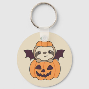 Sloth Halloween Pumpkin Bat Costume Keychain