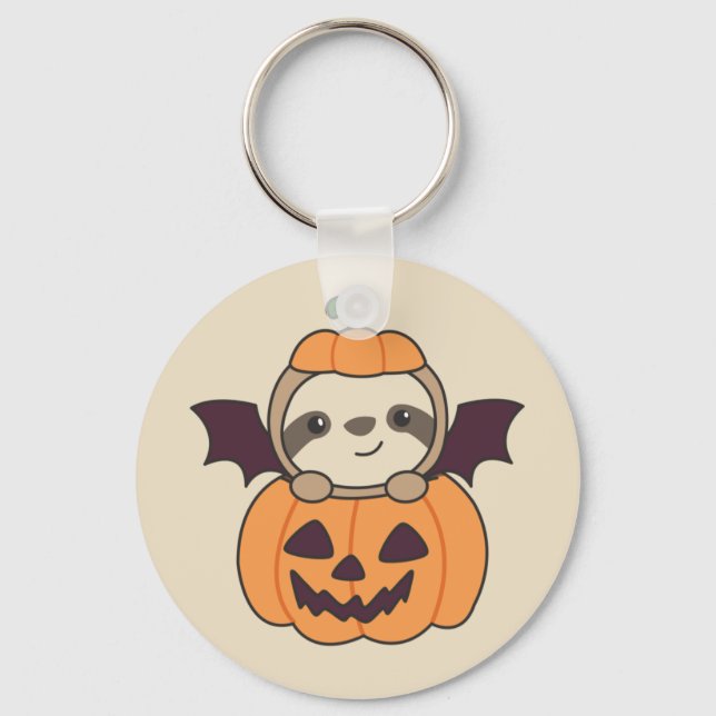 Sloth Halloween Pumpkin Bat Costume Keychain (Front)