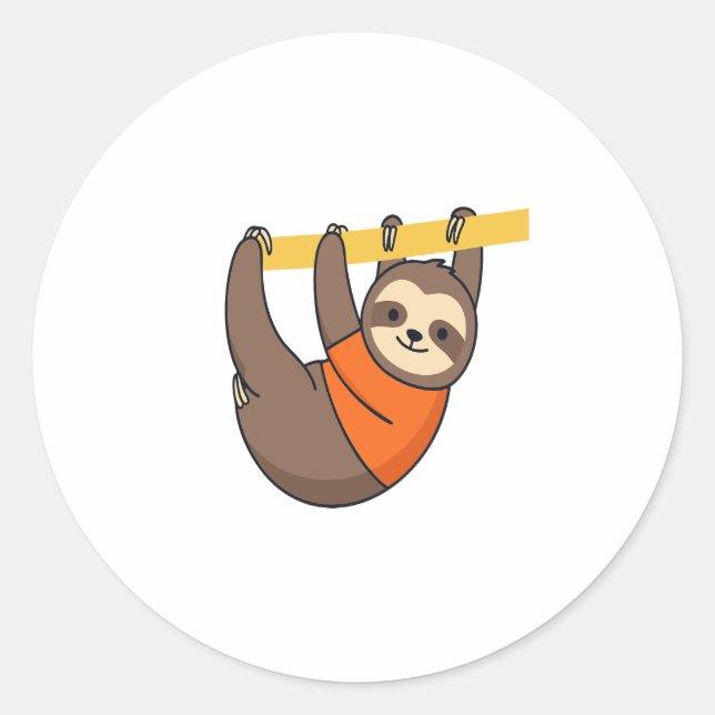 Sloth Hanging on Branch with Orange Classic Round Sticker (Front)