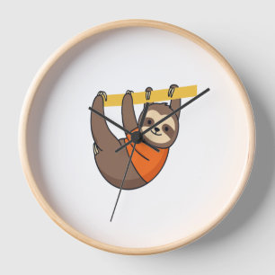 Sloth Hanging on Branch with Orange Clock