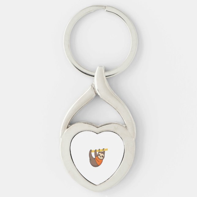 Sloth Hanging on Branch with Orange Key Ring (Front)