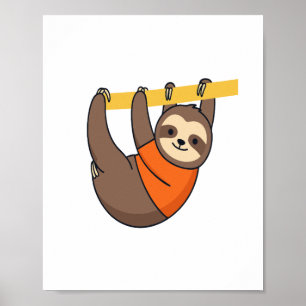 Sloth Hanging on Branch with Orange Poster