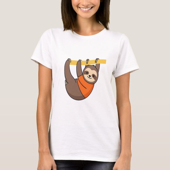Sloth Hanging on Branch with Orange T-Shirt (Front)