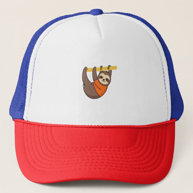 Sloth Hanging on Branch with Orange Trucker Hat (Front)