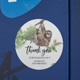 Sloth Hanging out Jungle Thank you Birthday Favour Classic Round Sticker