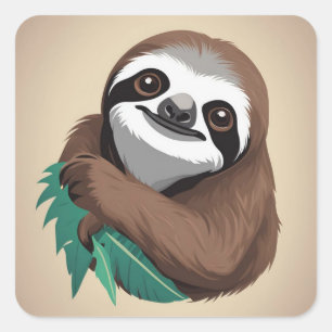 Sloth Hanging Out With Favourite Leaf Square Sticker