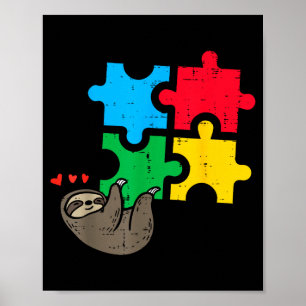 Sloth Hanging Puzzle Cute Autism Awareness Men Wom Poster
