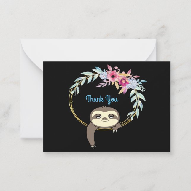 Sloth Hanging Wreath Flower Thank You Card (Front)