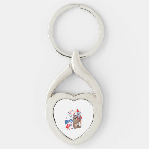 Sloth Happy 4th Rocket Fireworks USA Key Ring