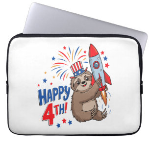 Sloth Happy 4th Rocket Fireworks USA Laptop Sleeve