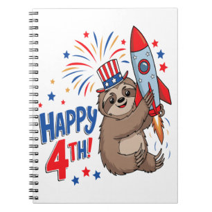 Sloth Happy 4th Rocket Fireworks USA Notebook