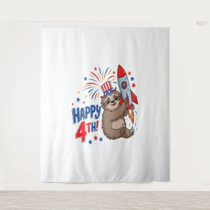 Sloth Happy 4th Rocket Fireworks USA Tapestry