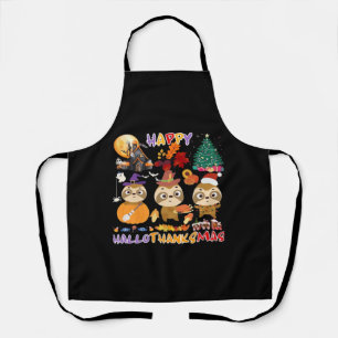 Sloth Happy Hallothanksmas Funny Halloween Thanksg Apron