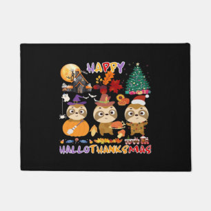 Sloth Happy Hallothanksmas Funny Halloween Thanksg Doormat