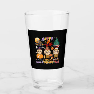 Sloth Happy Hallothanksmas Funny Halloween Thanksg Glass