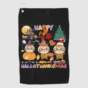 Sloth Happy Hallothanksmas Funny Halloween Thanksg Golf Towel