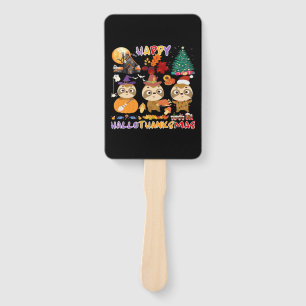 Sloth Happy Hallothanksmas Funny Halloween Thanksg Hand Fan