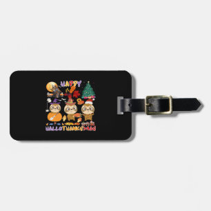 Sloth Happy Hallothanksmas Funny Halloween Thanksg Luggage Tag