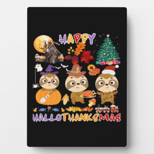 Sloth Happy Hallothanksmas Funny Halloween Thanksg Plaque