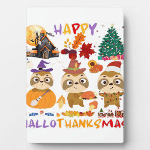 Sloth Happy Hallothanksmas Funny Halloween Thanksg Plaque