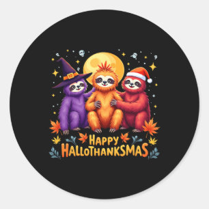 Sloth Happy Hallothanksmas Halloween Thanksgiving  Classic Round Sticker
