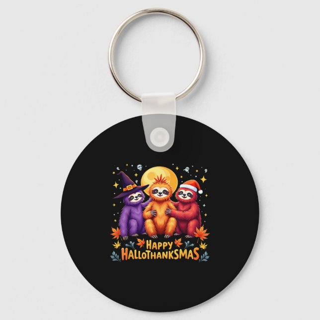 Sloth Happy Hallothanksmas Halloween Thanksgiving  Key Ring (Front)