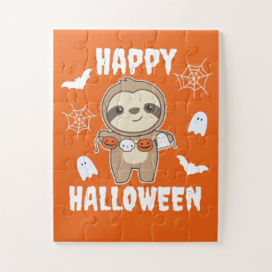 Sloth Happy Halloween Pumpkin Bat Costume Jigsaw Puzzle