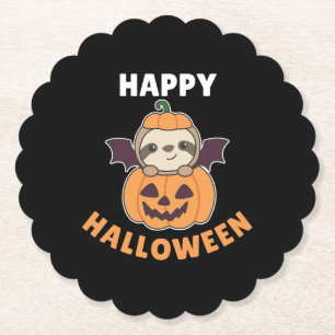 Sloth Happy Halloween Pumpkin Bat Costume Paper Coaster