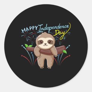 Sloth Happy Independence Day  Classic Round Sticker